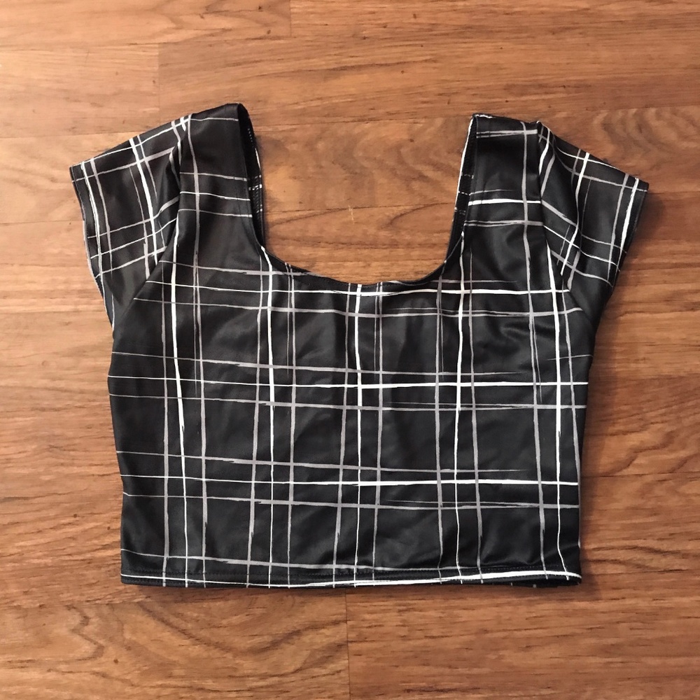 BlackMilk Black Plaid Nana Crop Top - Small - Picture 2 of 3